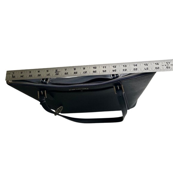 Michael Kors Navy Leather Tote Handbag With Silver MK Charm & Zipper Closure - Picture 8 of 14